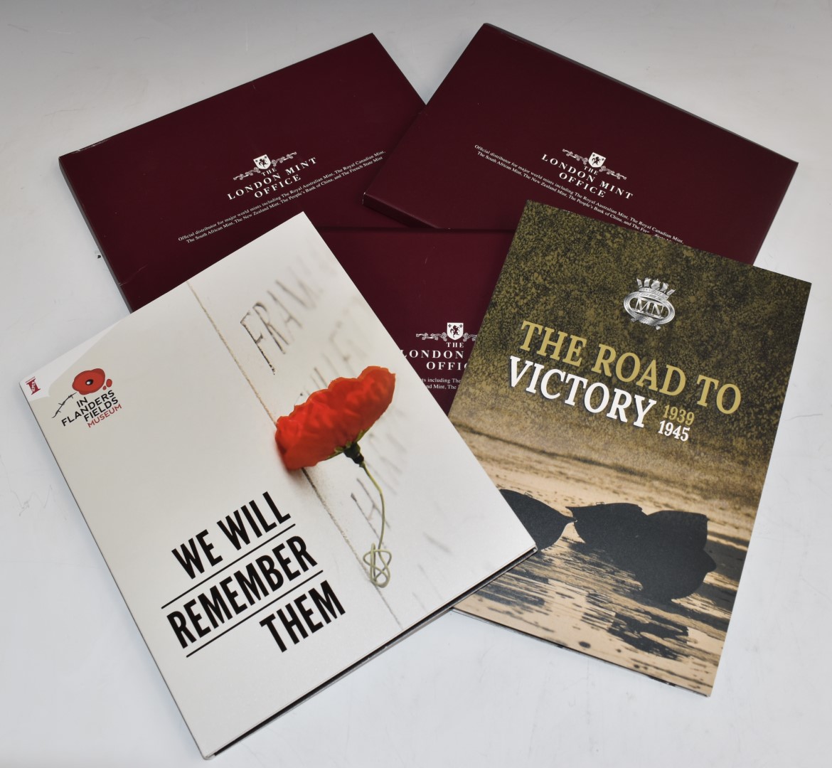 Five London Mint WW2 commemorative coin packs and crowns, in presentation packs with certificates