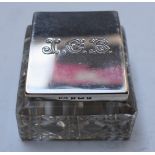 Edward VII hallmarked silver lidded and cut glass stamp case or box, Birmingham 1902, maker Levi &