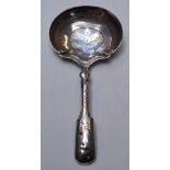 Georgian hallmarked silver tea caddy spoon with bright cut decoration, Birmingham 1824, maker Joseph
