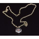 Victorian locket set with paste surrounded by seed pearls, on 9ct gold chain, 11.1g
