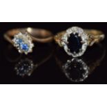 Two 9ct gold rings set with sapphires and diamonds, 5.3g, sizes N and O