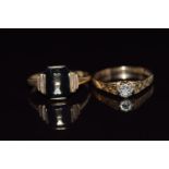 A 9ct gold ring set with a diamond and a 9ct gold Art Deco signet ring , 3.7g, sizes L and O