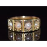 Edwardian 15ct gold ring set with four split pearls, Birmingham 1901, 3.4g, size N