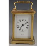 Angelus miniature brass carriage clock with enamelled Roman dial and Breguet style hands, 7.5cm