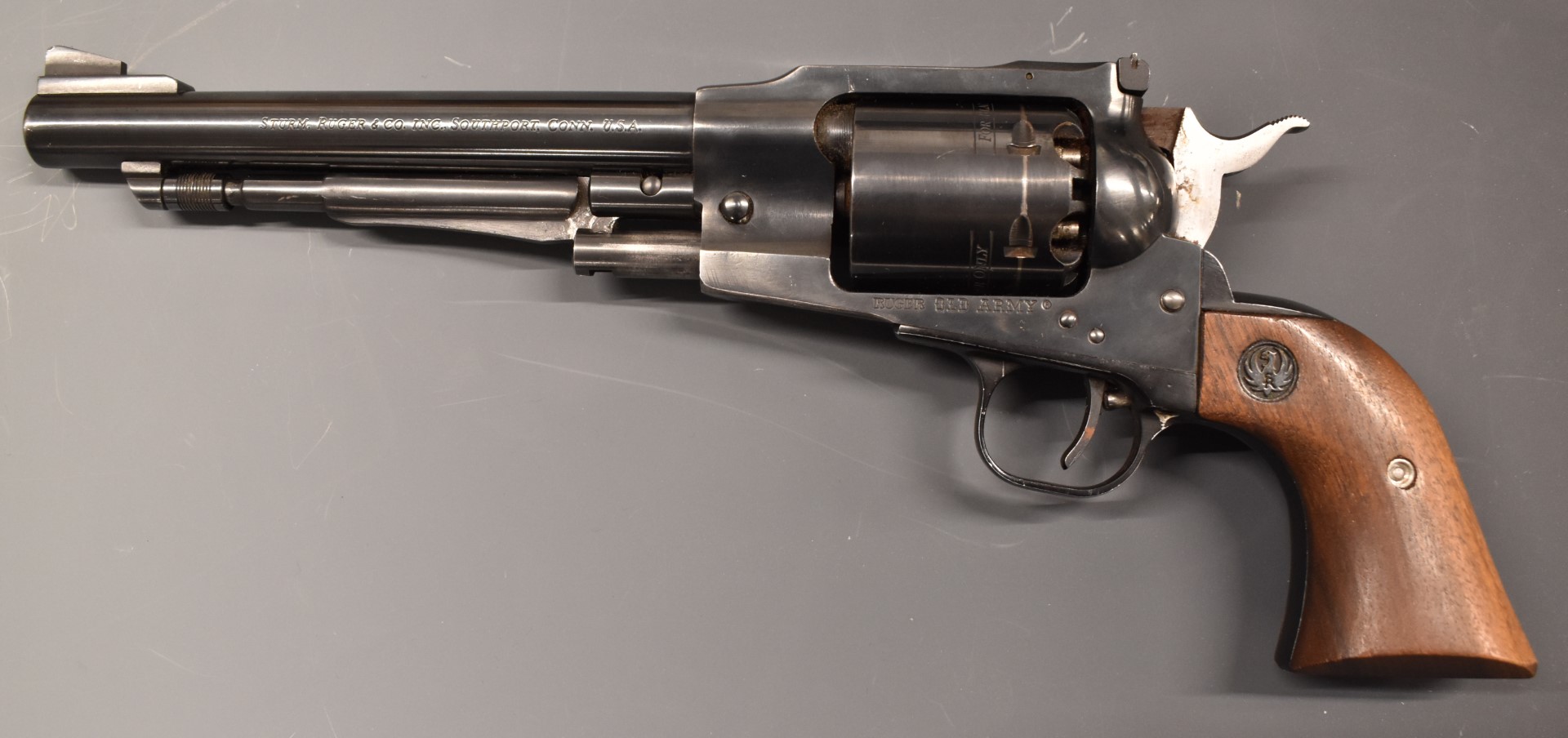 Ruger Old Army .44 six-shot single action revolver with shaped wooden grips, adjustable sights - Image 2 of 2