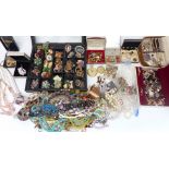 A collection of costume jewellery including earrings, brooches including vintage, micro mosaic,