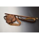 Brady canvas and leather shotgun cartridge bag together with a leather cartridge belt and two