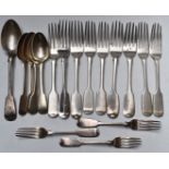 William IV and later hallmarked silver fiddle pattern cutlery comprising nine dinner forks, three