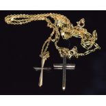Two 9ct gold crosses and two 9ct gold chains, 6.5g