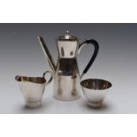 White metal Art Deco or Modernist tea / coffee set, each marked silver sterling to base, height of