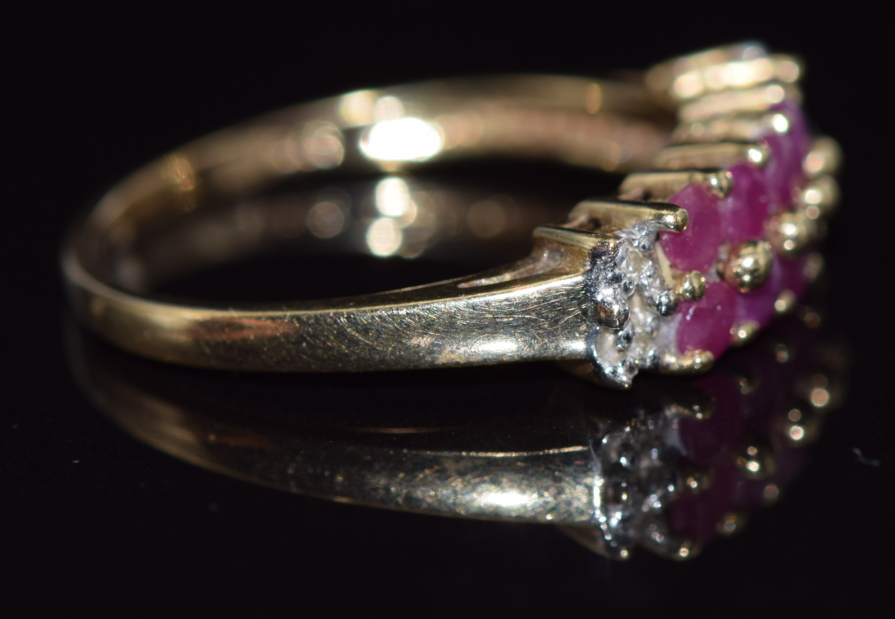 A 9ct gold ring set with rubies and diamonds, 2.2g, size P - Image 2 of 2