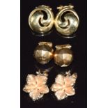 Three pairs of 9ct gold earrings, 6.8g