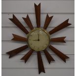 Paico Sunburst wall clock with Arabic ivory coloured dial, maximum diameter 42cm