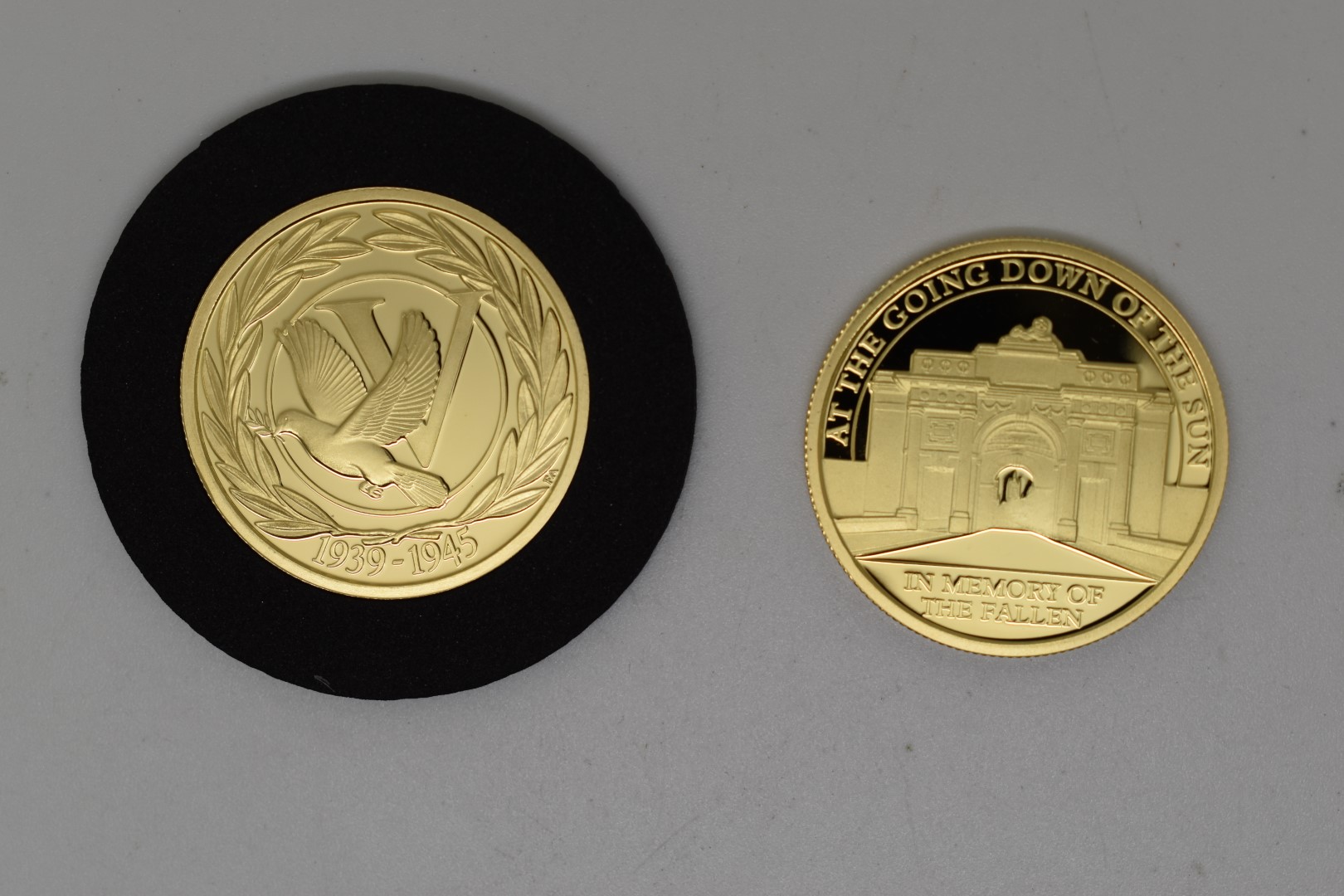 Two 9ct gold London Mint WW2 commemorative coins, each 8g, in presentation packs with certificates - Image 2 of 3