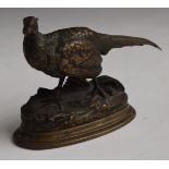After Jules Moigniez bronze study of a pheasant on naturalistic base, signed to right hand end of