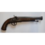 Replica percussion hammer action blunderbuss pistol with 10 inch barrel, overall length 42cm.