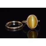A 9ct gold ring set with chrysoberyl (2.6g, size P) and a 9ct gold ring, 1.9g, size L