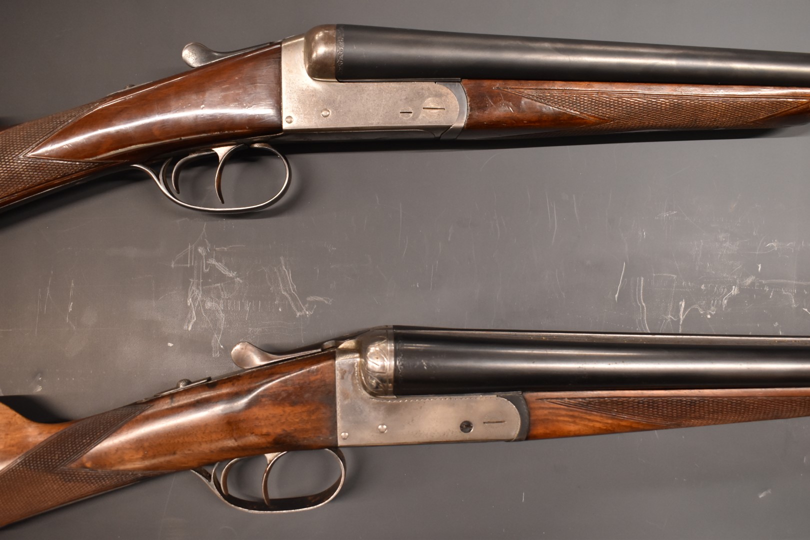 Two Spanish 12 bore side by side shotguns, one Master with chequered grip and forend, double trigger - Image 3 of 9