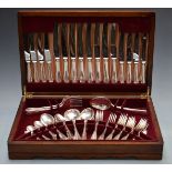 An eight place setting canteen of silver plated cutlery, width of canteen 46cm