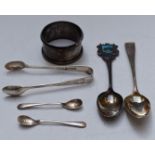 Georgian and later hallmarked silver cutlery and a hallmarked silver napkin ring, weight 68g
