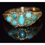 Victorian 18ct gold ring set with turquoise cabochons, 1.9g, size O/P