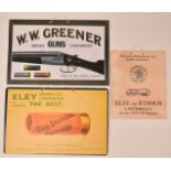 Three modern shotgun cartridge and gun shop display or advertising boards 'Westley Richards & Co