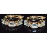 A pair of 14ct gold earrings set with aquamarines and diamonds, 4.3g