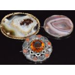 Scottish silver brooch set with specimen agate and two Victorian brooches set with agate