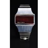Beltime gentleman's digital LCD wristwatch with red glass, stainless steel case and quartz movement,