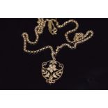 Edwardian 9ct gold pendant set with seed pearls on 9ct gold necklace, 7.5g