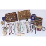 A collection of costume jewellery including earrings, beads, Art Deco necklace, etc