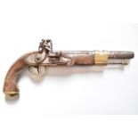 Brander .44 flintlock hammer action coastguard's or constabulary style pistol with named lock, brass