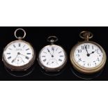Three open faced pocket watches comprising Kay's Famous Lever hallmarked silver example, an