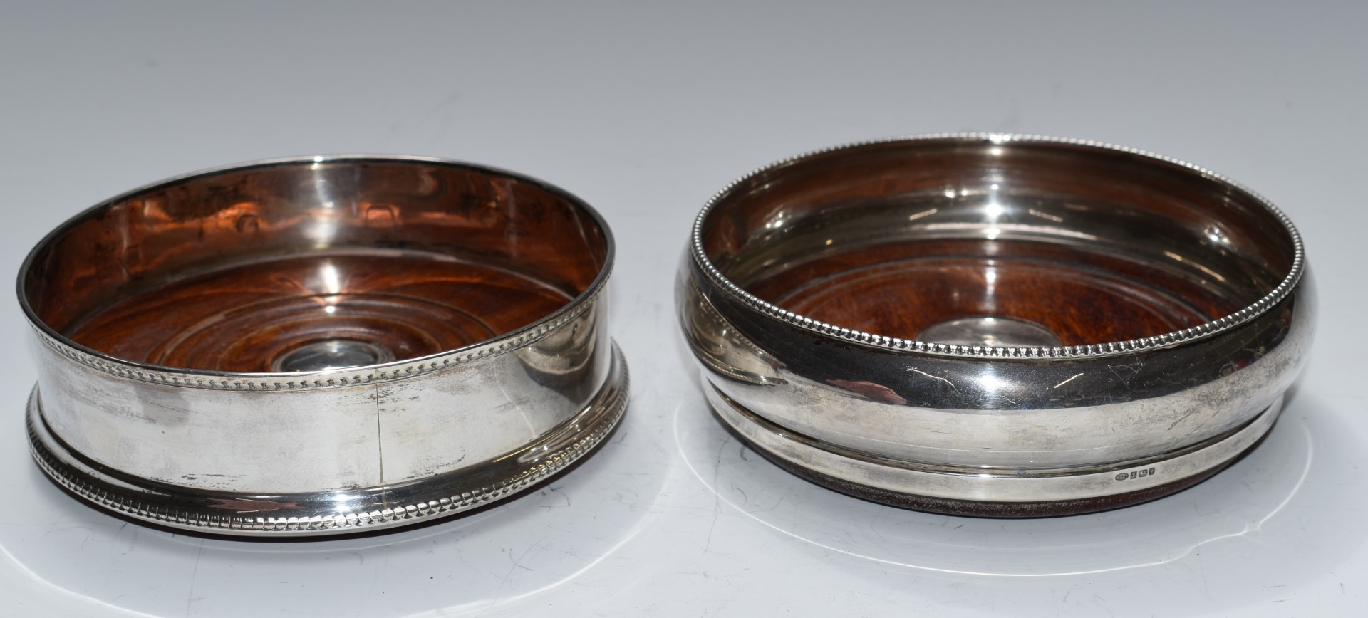 Two hallmarked silver wine coasters, one with feature hallmarks, diameter of largest 14cm - Image 2 of 4