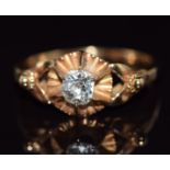 A c1900 yellow metal ring set with a European old cut diamond of approximately 0.35ct, 2.9g, size N