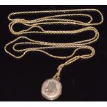 Victorian 9ct gold guard chain made up of faceted links, with a Victorian locket set with hair and