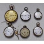 Six silver open faced pocket watches comprising J G Wall & Son of Ross hallmarked silver keyless