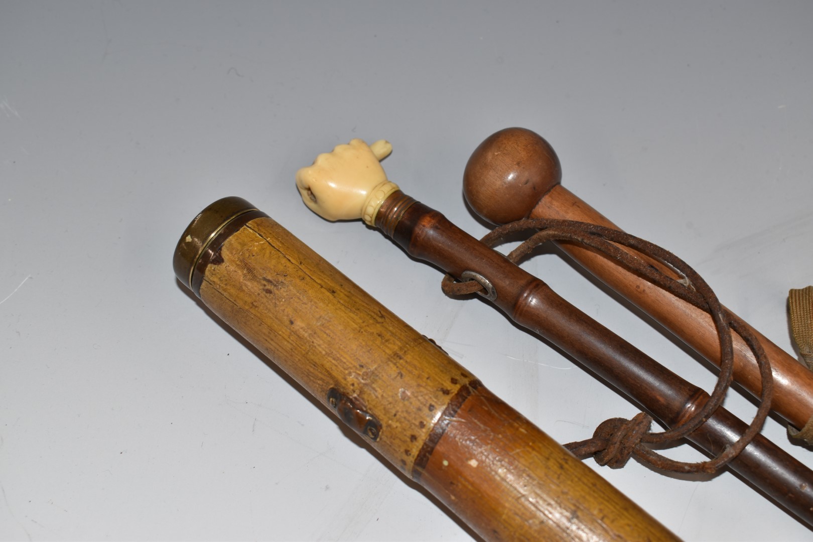 Three walking sticks comprising 19th or early 20thC example with concealed telescope impressed ' - Image 2 of 6