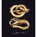 Victorian yellow metal brooch in the form of a snake and a clip in the form of a snake