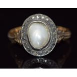 Victorian ring set with a pearl surrounded by marcasite, 2.2g, size O