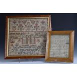 Early Victorian embroidery / sampler of Solomons Temple with verse by Jane Newsom age 15, 1838 and a