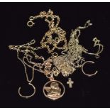 A 9ct gold cherub pendant  and sections of 9ct gold chain/ necklace, 6.3g