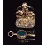 Edwardian 9ct gold fob set with agate, Birmingham 1901, and a Victorian watch key set with citrine