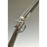 Belgian .410 side by side hammer action shotgun with engraved scenes of dogs to the locks,