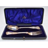 Cased Victorian hallmarked silver King's pattern fork and spoon, London 1848, maker Chawner and Co
