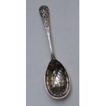 Victorian hallmarked silver sifter spoon with cupid decoration, London 1859 maker George Fox, length
