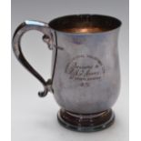 Elizabeth II hallmarked silver pint tankard, of baluster form, Sheffield 1975, maker James Dixon &