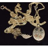 Three 9ct gold chains, a 9ct gold locket and a 9ct gold pendant