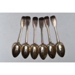 Six Victorian Irish fiddle pattern hallmarked silver dessert spoons, Dublin 1842/3, maker