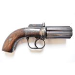 Unnamed six-shot double action bar hammer action pepperbox revolver with engraved lock, top strap,